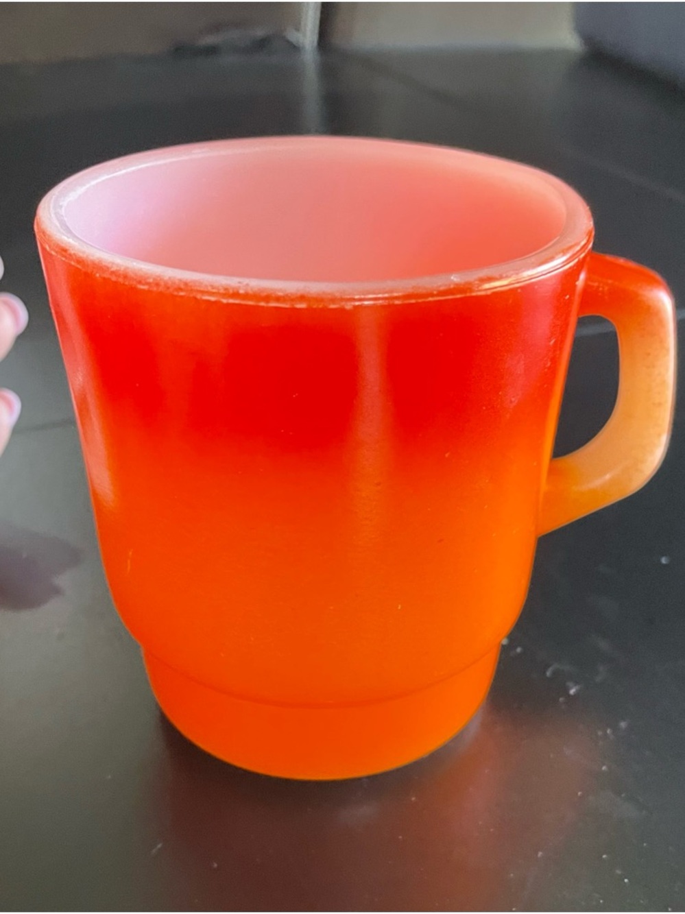 Vintage Orange Fire King Anchor Hocking Glass Mug Cup Mid Century Mod USA coffee - Picture 3 of 6
